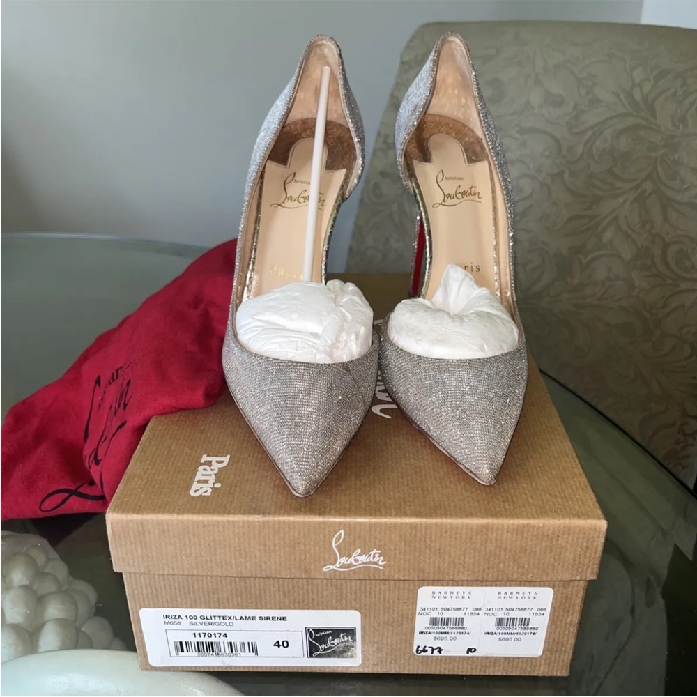 Christian louboutin Pumps IRIZA 100 GLITTEX/LAME SIRENE M658 SILVER/GOLD Size 40